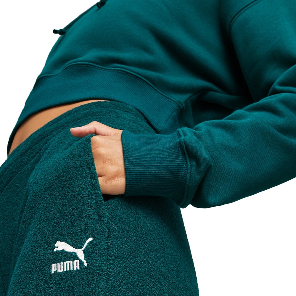 Puma Green Fleece Relaxed Joggers Sweatpants Classics Pants Sherpa Small 4 6 NWT